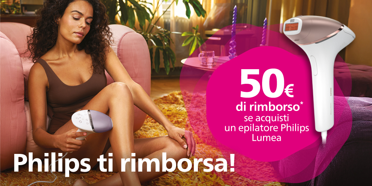 header per il cashback Philips ti rimborsa! Acquista un epilatore Philips Lumea e chiedi il rimborso!